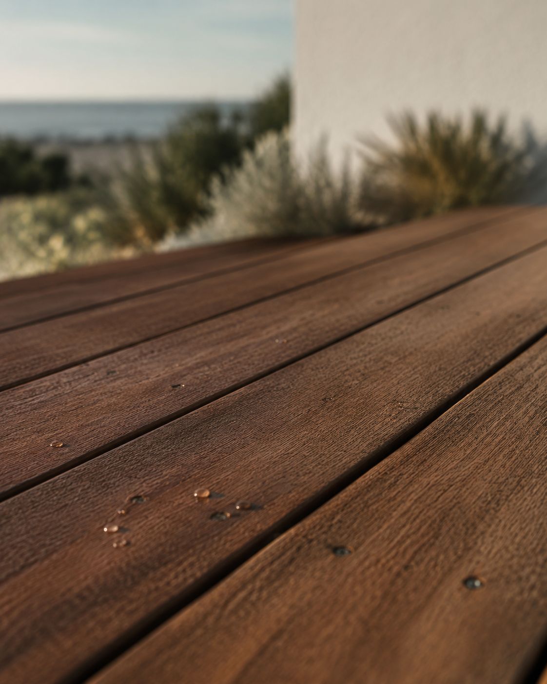 Bois extérieur en gros plan, veine et fibre visibles. Image éditoriale de marque Puro Terraço